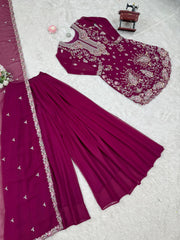 Fantastic Georgette Wine Color Sharara Suit Fantastic Georgette Wine Color Sharara Suit