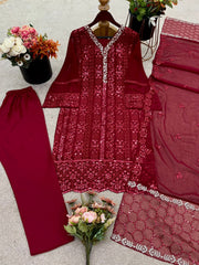 Captivating Sequence Work Maroon Color Salwar Suit Captivating Sequence Work Maroon Color Salwar Suit