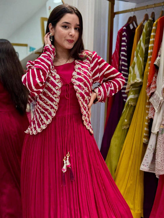 Gorgeous Pink Georgette Embroidery Sequence Koti With Gown