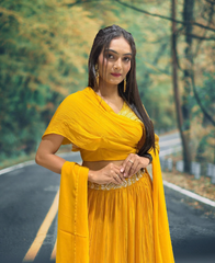 Designer Yellow Color Pleated Lehenga With Fancy Readymade Blouse Designer Yellow Color Pleated Lehenga With Fancy Readymade Blouse