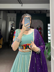 Designer Navratri Gamthi Work Rama Color Lehenga Choli Designer Navratri Gamthi Work Rama Color Lehenga Choli