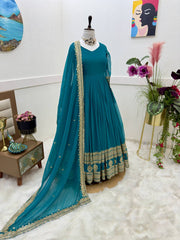 Demanding Georgette Embroidery Work Sky Blue Color Gown Demanding Georgette Embroidery Work Sky Blue Color Gown