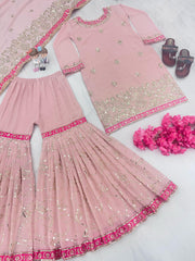 Graceful Sequence Work Pink Color Sharara Suit Graceful Sequence Work Pink Color Sharara Suit