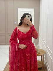 Pretty Georgette Printed Red Color Anarkali Gown Pretty Georgette Printed Red Color Anarkali Gown