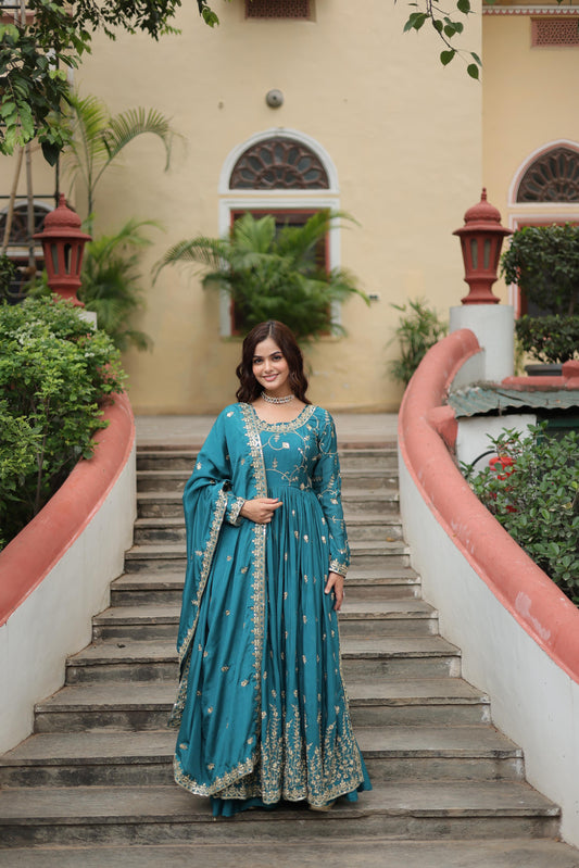 Wedding & Party Wear Embroidered Work Rama Color Sharara Suit