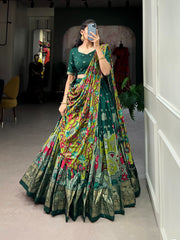 Festive Wear Kalamkari Print Green Color Festive Wear Lehenga Choli Festive Wear Kalamkari Print Green Color Festive Wear Lehenga Choli