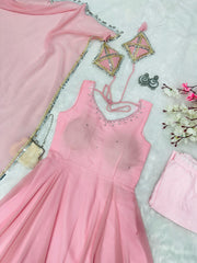 Trendy Georgette Hotfix Work Pink Color Anarkali Gown Trendy Georgette Hotfix Work Pink Color Anarkali Gown