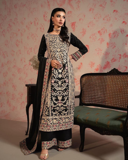 Presenting Moti Work Black Color Sharara Suit