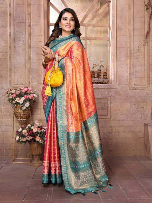 Ravishing Banarasi Tissue Silk Orange Color Saree