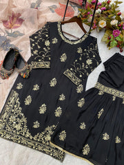Adorable Embroidery Work Black Color Sharara Suit Adorable Embroidery Work Black Color Sharara Suit