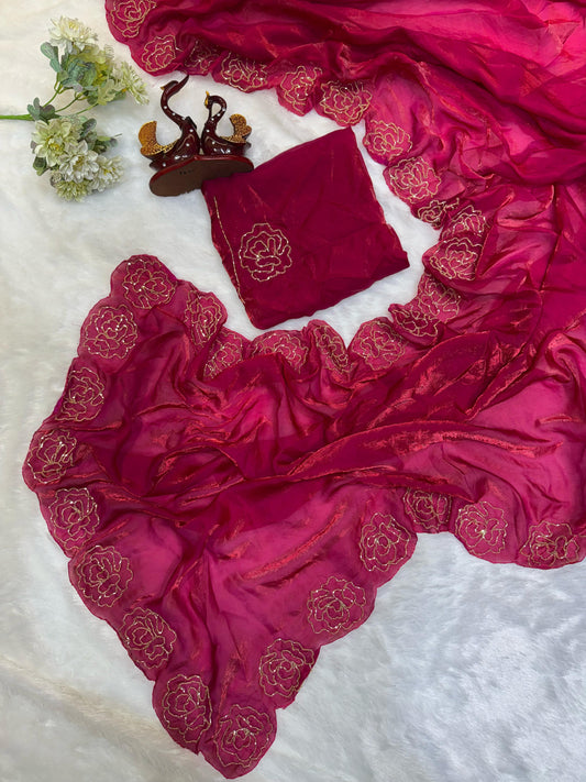 Wedding & Party Wear Beautiful Katdana Handwork Pink Color saree