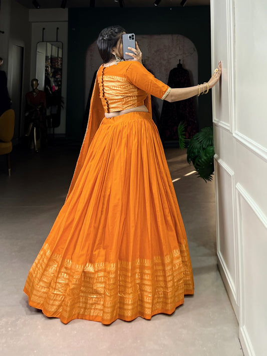 Designer Zari Weaving Work Orange Color Lehenga Choli