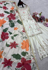Exclusive White Chinon Silk Sequence Work Sharara Suit Exclusive White Chinon Silk Sequence Work Sharara Suit