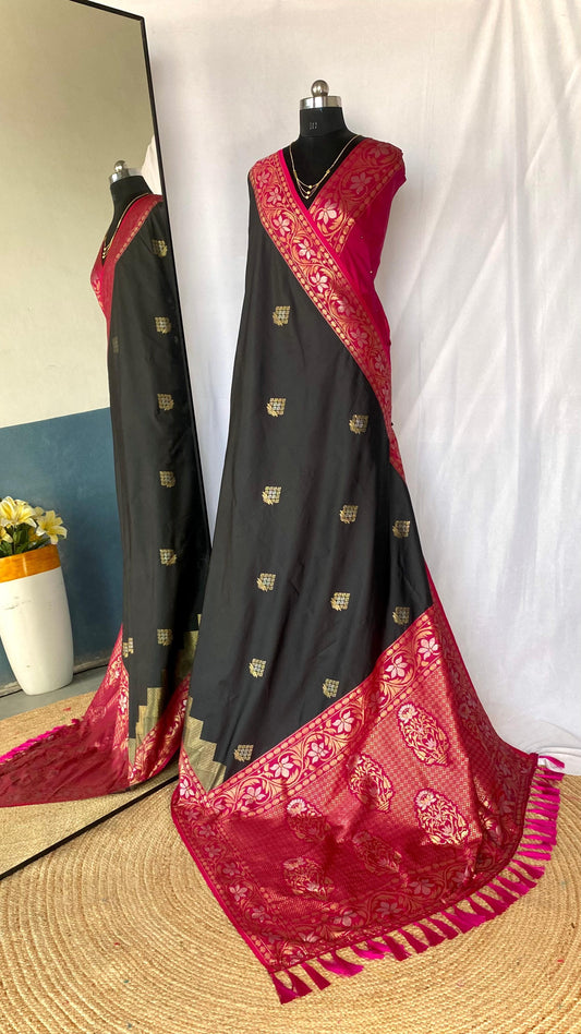 Flattering Tone Silk Zari Weaves Black Color Saree
