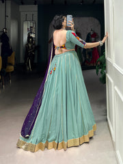 Designer Navratri Gamthi Work Rama Color Lehenga Choli Designer Navratri Gamthi Work Rama Color Lehenga Choli