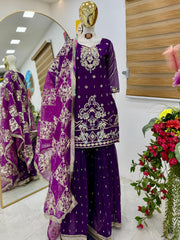 Marvelous Embroidery Work Purple Color Sharara Suit Marvelous Embroidery Work Purple Color Sharara Suit