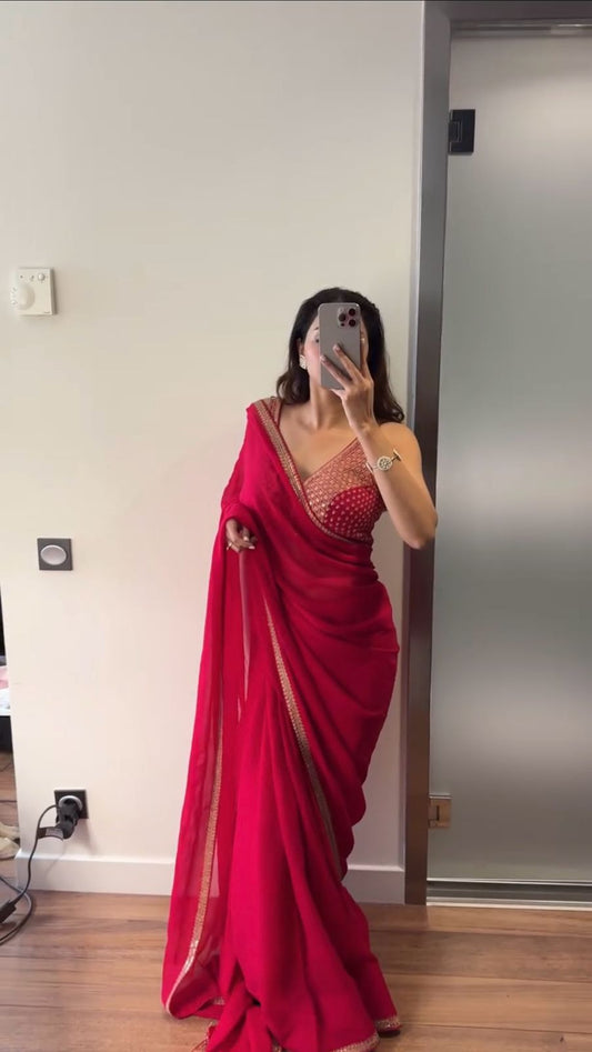 Amazing Red Color Georgette Saree