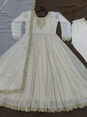 Gorgeous White Georgette Embroidery Work Gown Gorgeous White Georgette Embroidery Work Gown