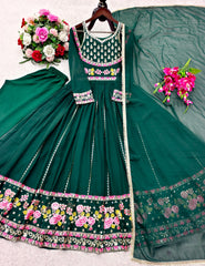 Trendy Green Georgette Embroidery Work Gown Trendy Green Georgette Embroidery Work Gown