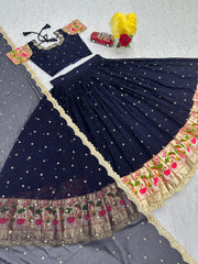 Casual Wear Sequence Work Navy Blue Color Lehenga Choli Casual Wear Sequence Work Navy Blue Color Lehenga Choli