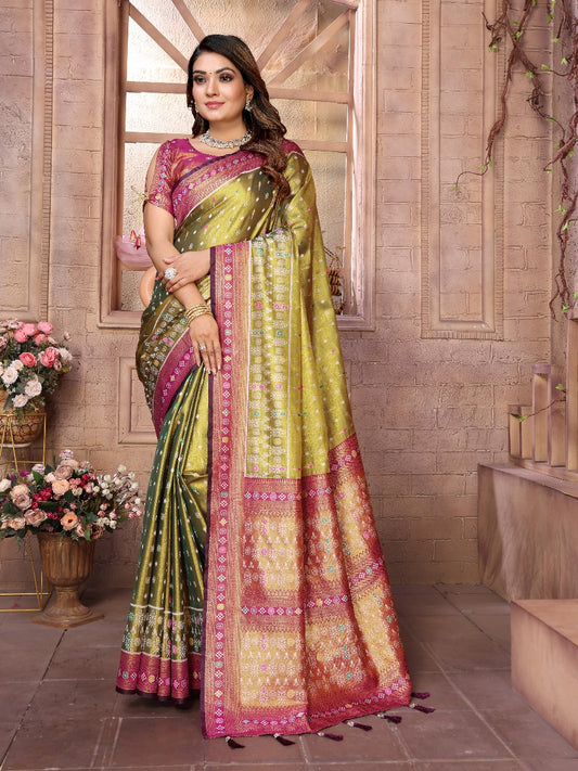 Ravishing Banarasi Tissue Silk Mehndi Color Saree