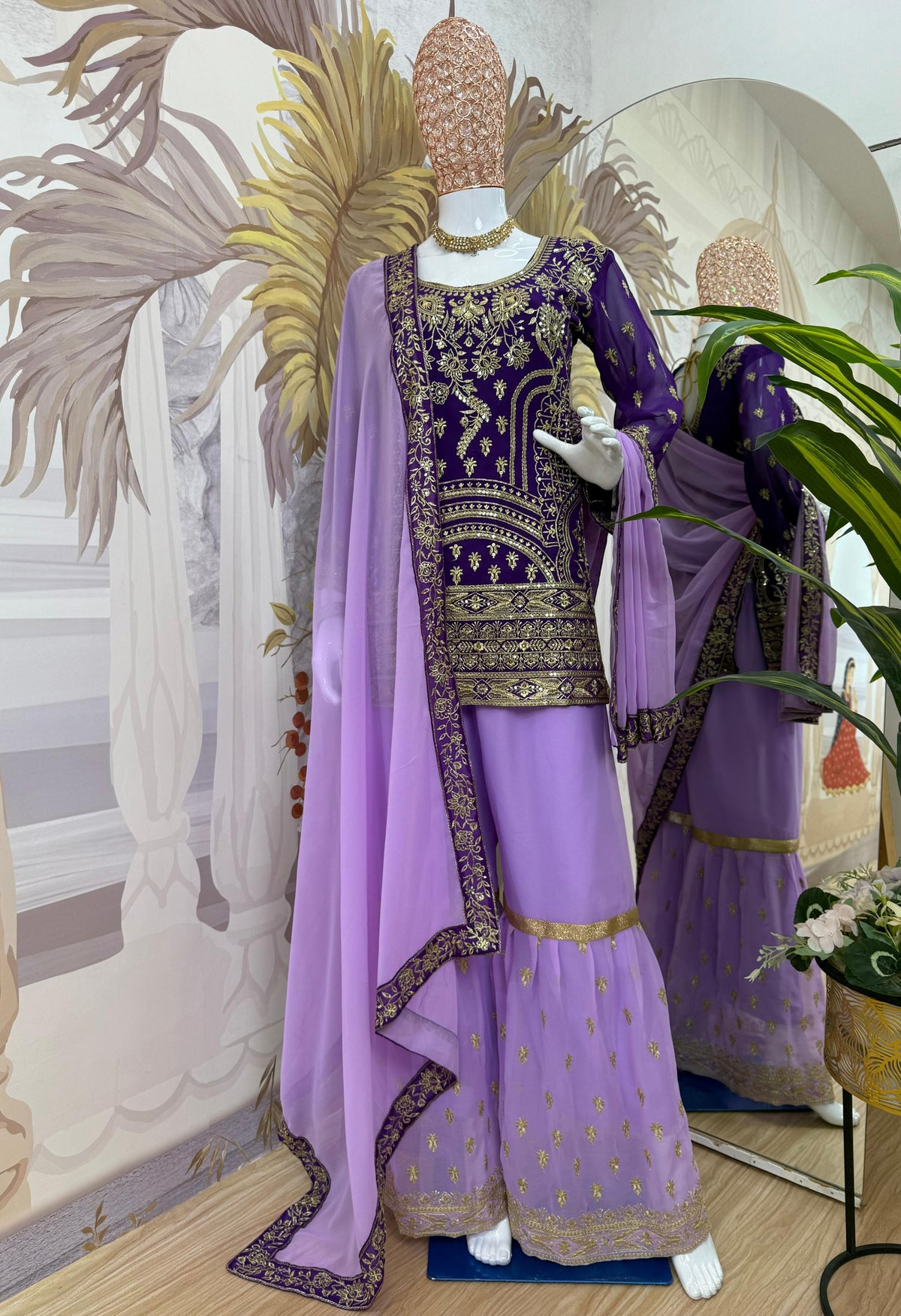 Awesome Heavy Work Lavender Color Sharara Suit