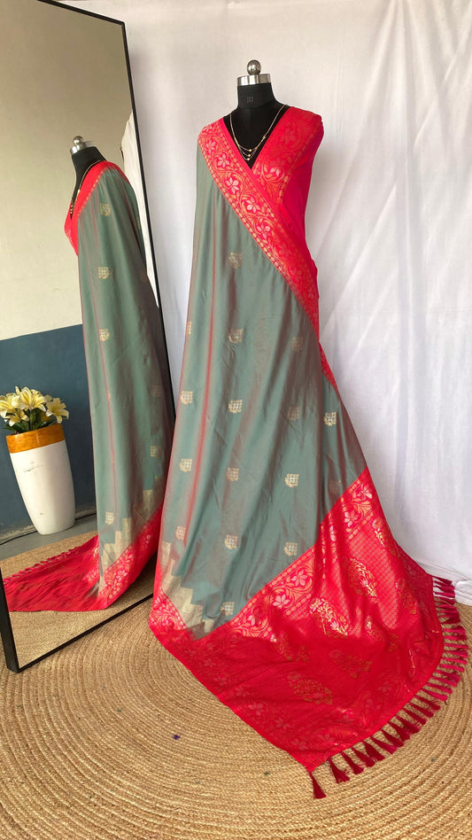 Flattering Tone Silk Zari Weaves Grey Color Saree