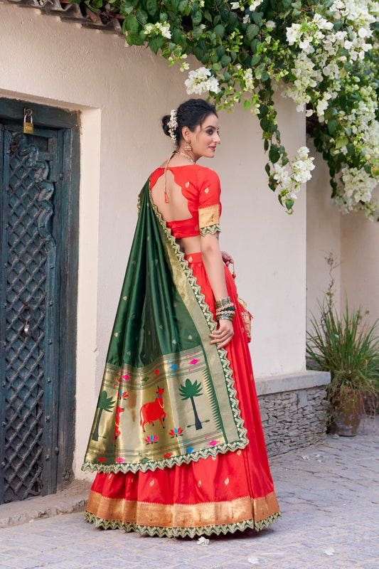 Festive Special Paithani Silk Red Color Lehenga Choli