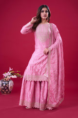 Delightful Chinon Silk Pink Color Sharara Suit Delightful Chinon Silk Pink Color Sharara Suit