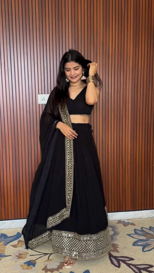 Wedding & Party Wear Heavy Black Color Lehenga Choli