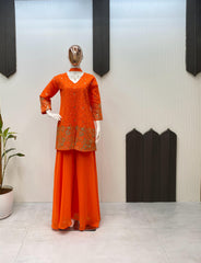 Beautiful Georgette Orange Color Sharara Suit Beautiful Georgette Orange Color Sharara Suit