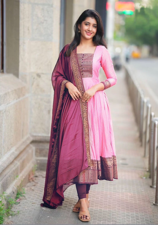 Blissful Vichitra Silk Baby Pink Color Gown