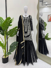 Black Color Sequence Work Stunning Sharara Suit Black Color Sequence Work Stunning Sharara Suit
