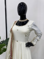 Occasion Wear Sequence Work White Color Anarkali Gown Occasion Wear Sequence Work White Color Anarkali Gown