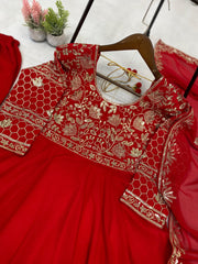 Pretty Red Georgette Sequence Work Gown Pretty Red Georgette Sequence Work Gown
