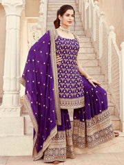 Celebrations Special Purple Color Festival Wear Sharara Suit Celebrations Special Purple Color Festival Wear Sharara Suit