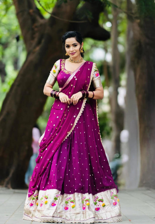 Casual Wear Sequence Work Wine Color Lehenga Choli