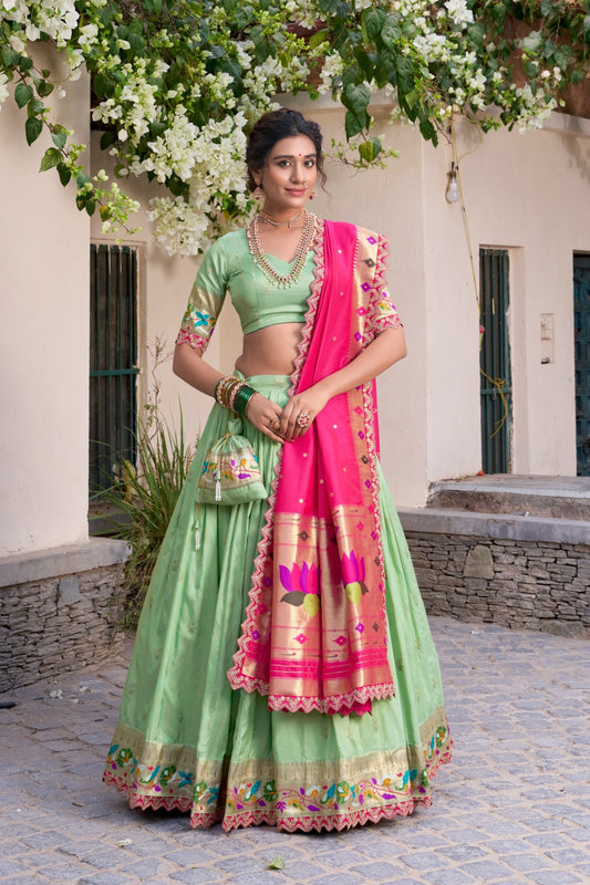 Festive Special Paithani Silk Pista Color Lehenga Choli