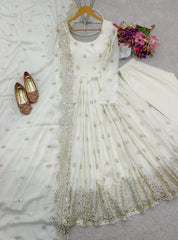 Adorable Chinon Silk White Color Sequence Work Gown Adorable Chinon Silk White Color Sequence Work Gown