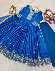 Function Wear Embroidery Work Blue Color Gown Function Wear Embroidery Work Blue Color Gown