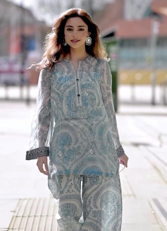 Classic Sky Blue Digital Print Palazzo Suit
