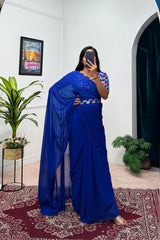 Flattering Georgette Blue Color Gown Flattering Georgette Blue Color Gown