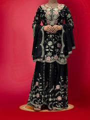Wonderful Sequence Haldi Wear Black Color Sharara Suit Wonderful Sequence Haldi Wear Black Color Sharara Suit