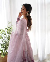 Good Looking Multi Flower Printed Pink Color Anarkali Suit Good Looking Multi Flower Printed Pink Color Anarkali Suit