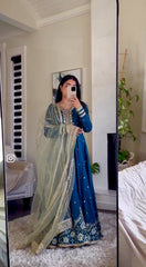Function Wear Embroidery Work Blue Color Gown Function Wear Embroidery Work Blue Color Gown