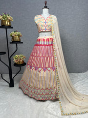Wedding & Party Wear Mono Silk Embroidery Work Pink Multi Color Lehenga Choli Wedding & Party Wear Mono Silk Embroidery Work Pink Multi Color Lehenga Choli