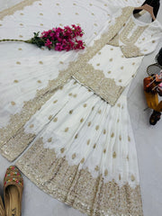 Gorgeous Heavy Work White Color Sharara Suit Gorgeous Heavy Work White Color Sharara Suit