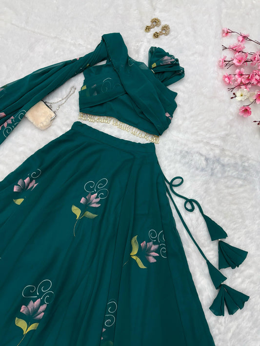Adorable Georgette Green Color Lehenga Choli
