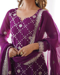 Fantastic Georgette Thread Work Wine Color Sharara Suit Fantastic Georgette Thread Work Wine Color Sharara Suit