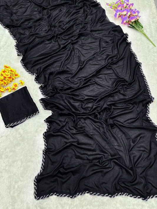 Beautiful Hand Jarkan Work Black Color saree